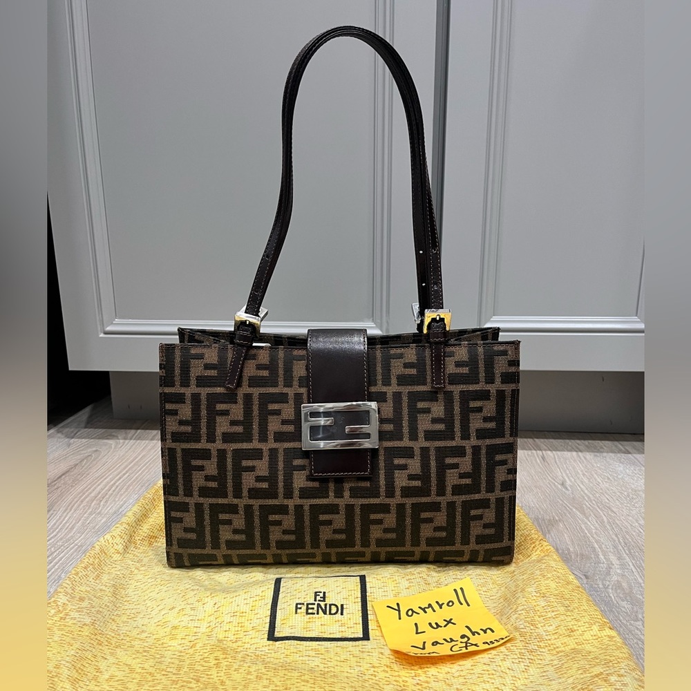 Authentic FENDI Zucca Double Top Handle Bag